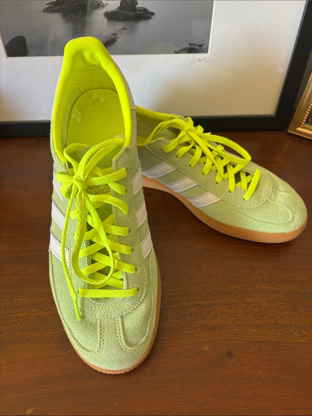 adidas spezial Neon Green Suede Sneakers